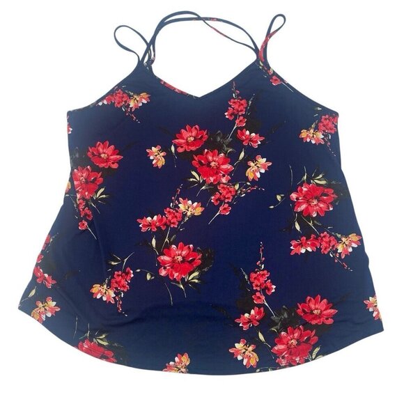 Papermoon Stitchfix Plus Size 1X Navy Blue Floral Strappy Tank Top NWT - Picture 1 of 13